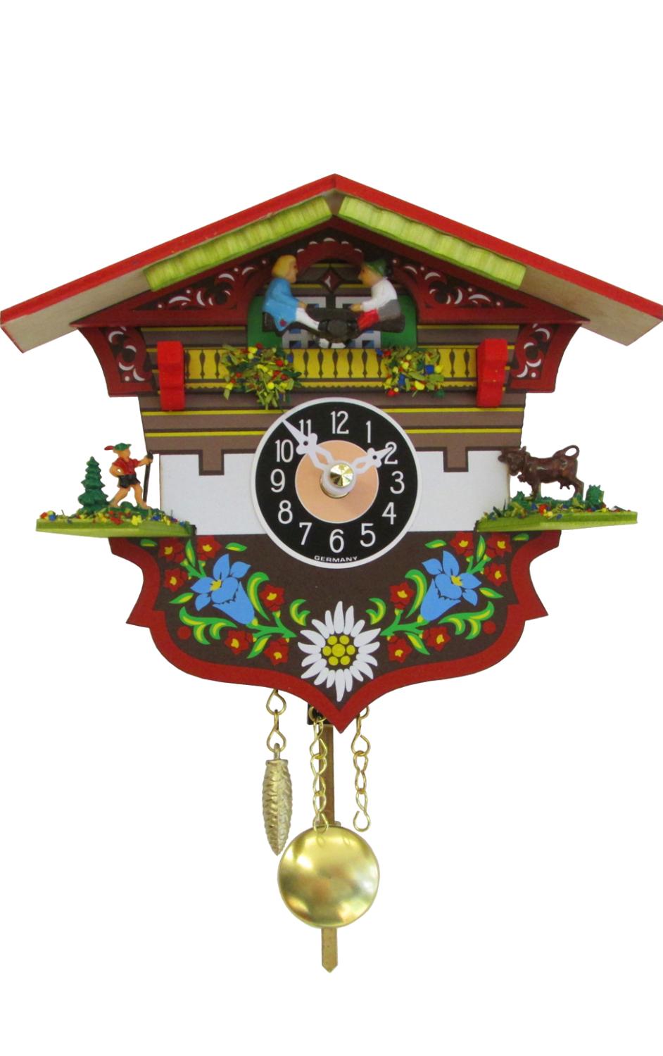 Engstler Battery-operated Clock - Mini Size with Music/Chimes - Chalet with Blue Flowers