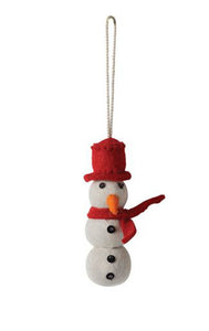 4"H Wool Felt Snowman Ornament, Red & Ivory & Carrot Nose