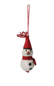 4"H Wool Felt Snowman Ornament, Red & Ivory - Pom-pom Hat